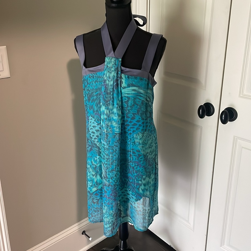 Bcbgeneration Peacock Pattern Silk Boho Cocktail … - image 1